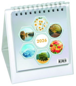 Namizni tedenski koledar Alfa s PVC podstavkom 2026, bel