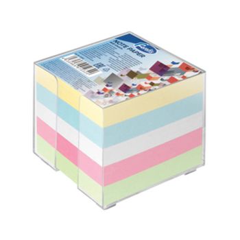 Kocka prozorna z barvnimi pastel lističi dimenzije 90x90mm, 800 listov