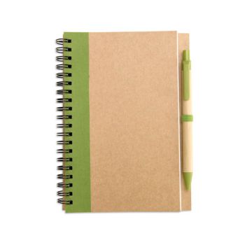 Špiralni blok iz reciklir. papirja z ujemajočim pisalom in zanko za pisalo, 70 listni, 18X13X0,7 CM