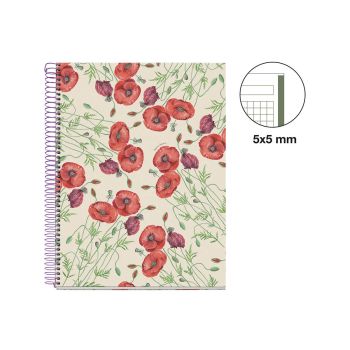 Špiralni zvezek, Miquelrius, A4, 80-listni, karo, Papaver Rhoeas