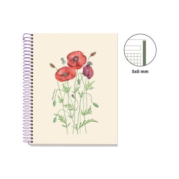 Špiralni zvezek, Miquelrius, A5, 80-listni, karo, Papaver Rhoeas