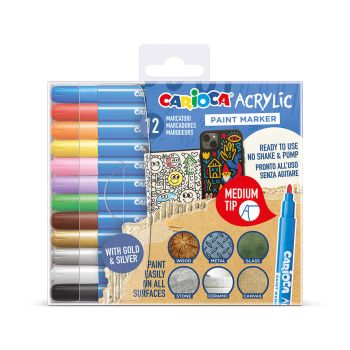 Flomastri, Carioca, akrilni, medium, 12 kos, kartonska embalaža