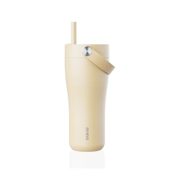 Eleganten velik termo lonček Carry z zložljivo slamico + ščetka za čiščenje slamice 600 ml, butter