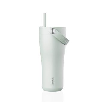 Eleganten velik termo lonček Carry z zložljivo slamico + ščetka za čiščenje slamice 600 ml, mint