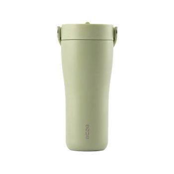 Eleganten velik termo lonček Carry z zložljivo slamico + ščetka za čiščenje slamice 600 ml, matcha