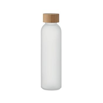 Steklena flaška Abe, bela, z bambusovim pokrovčkom, 500 ml