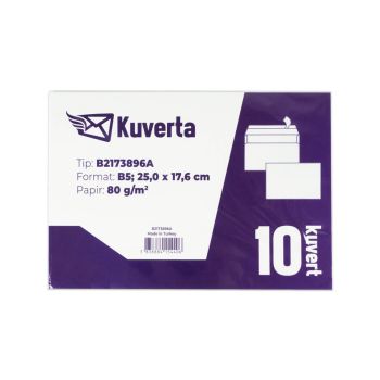 Kuverta B5, brez okna, silikonska, 10 kos, bela