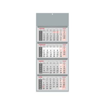Stenski koledar, Poslovni 4-delni, špirala, siv, 201225-2, 2026, 30 x 79