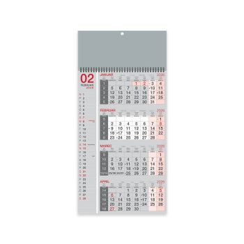 Stenski koledar, 4-mesečni poslovni, špirala, siv, 2026, 201240-2, 30 x 63