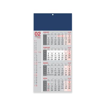 Stenski koledar, 4-mesečni poslovni, lepljen, moder, 2026, 201241-1, 30 x 63