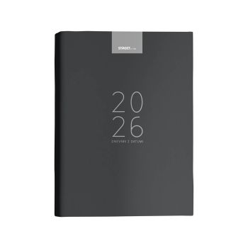 Dnevnik, z datumi, 17,2 x 24,3 cm, črte, 192 strani, 80g beli papir, črn, 2026