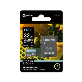 Spominska kartica, Platinet, microSDHC, 32 GB, adapter